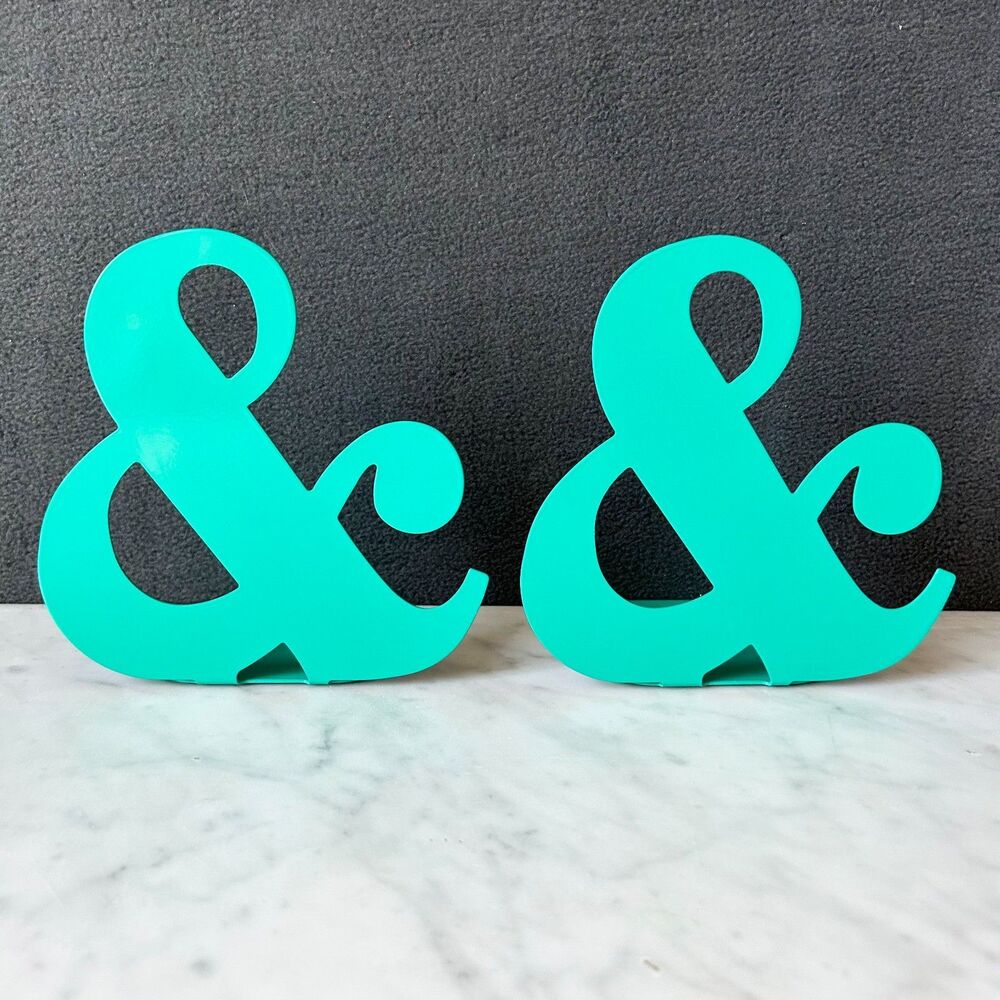 Jonathan Adler Bookends Ampersand "&" Seafoam Green Metal Book Ends Office